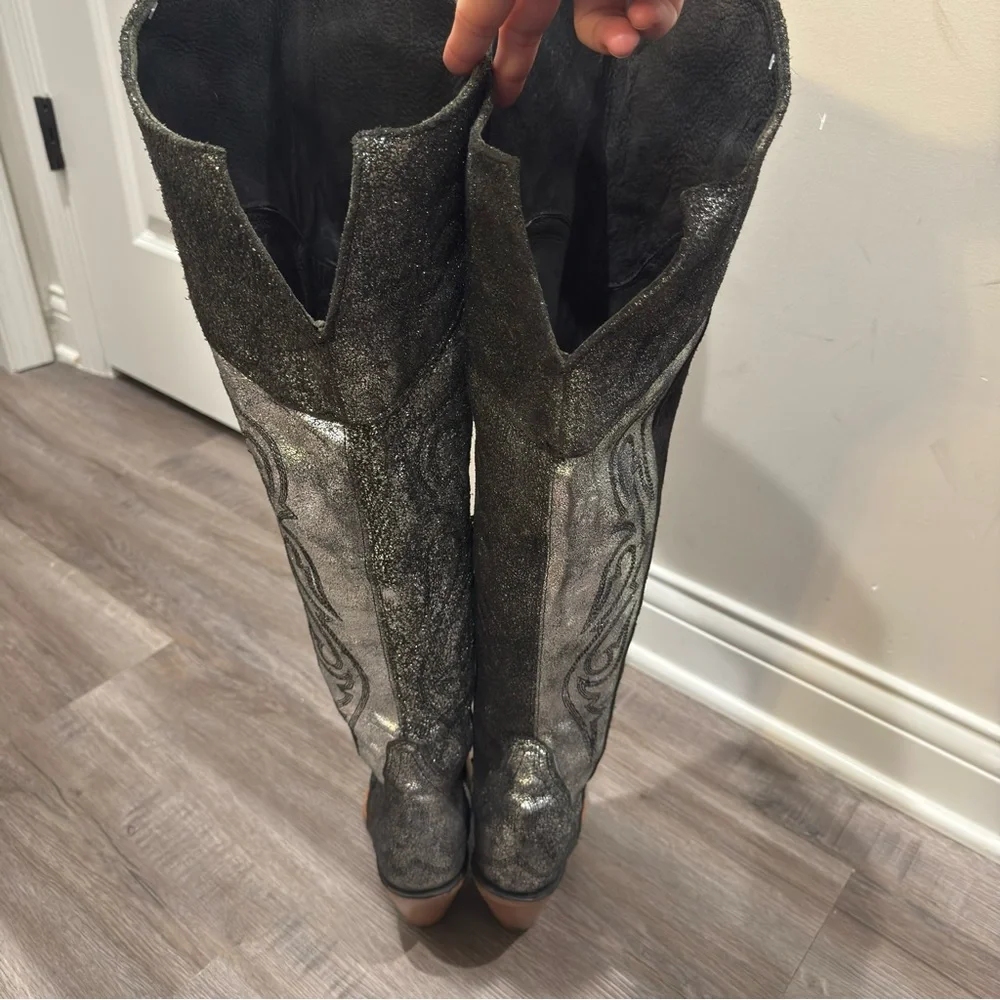 Corral Boots Metallic Tall OTK Silver Black Suede Leather Western Boots Z5245